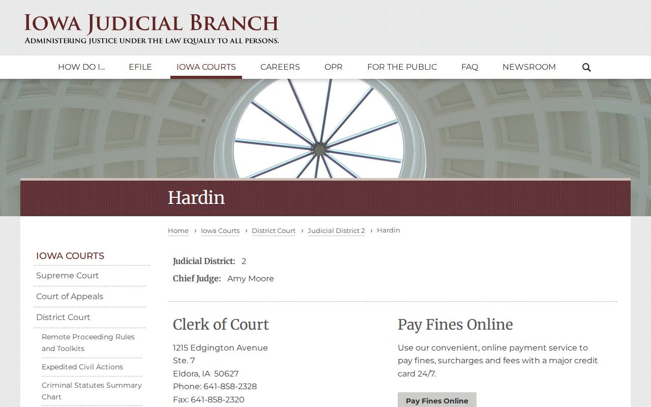 Hardin County District Court directory for criminal case records