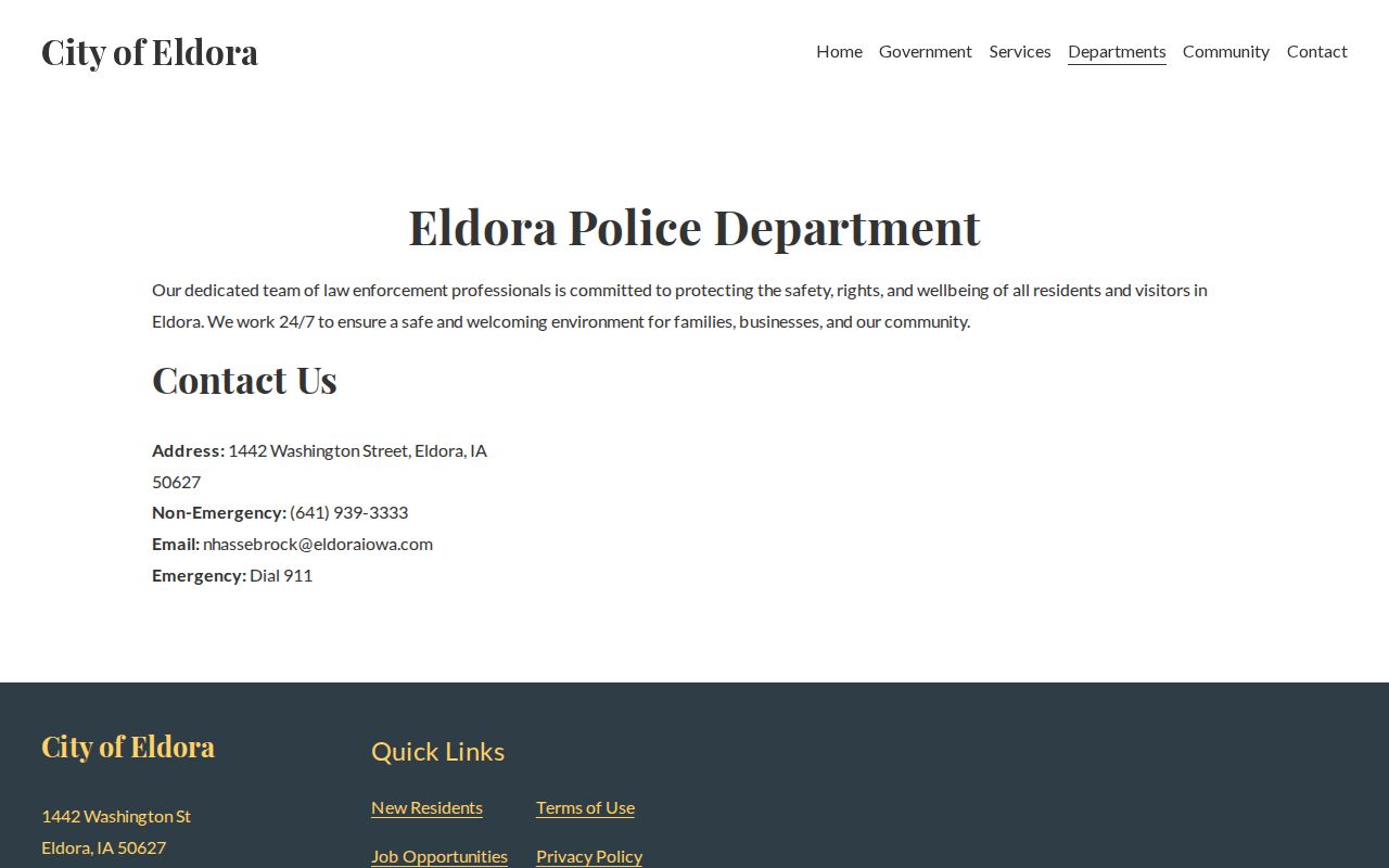 Eldora criminal records source at the Eldora Police Department page