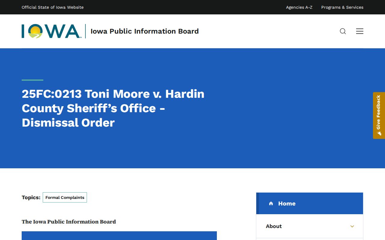 Iowa Public Information Board order about Hardin County jail roster access