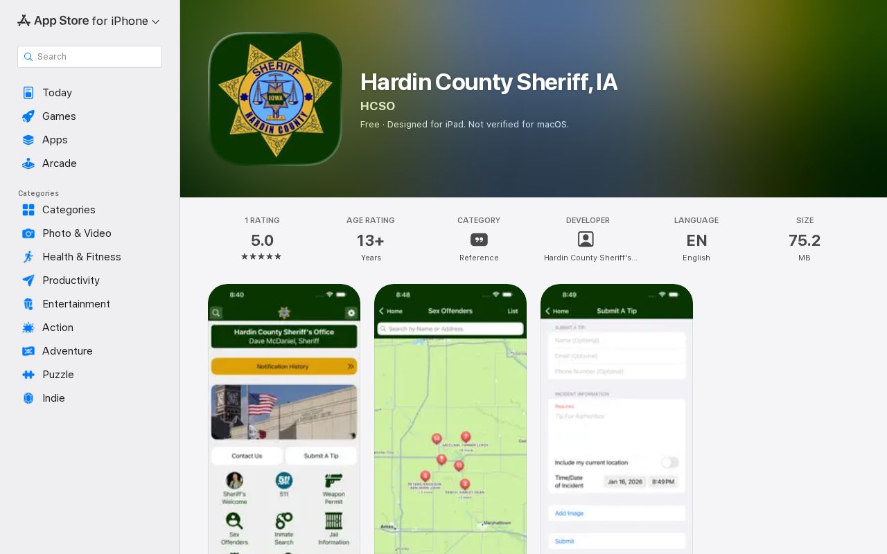 Hardin County Sheriff Iowa mobile app listing
