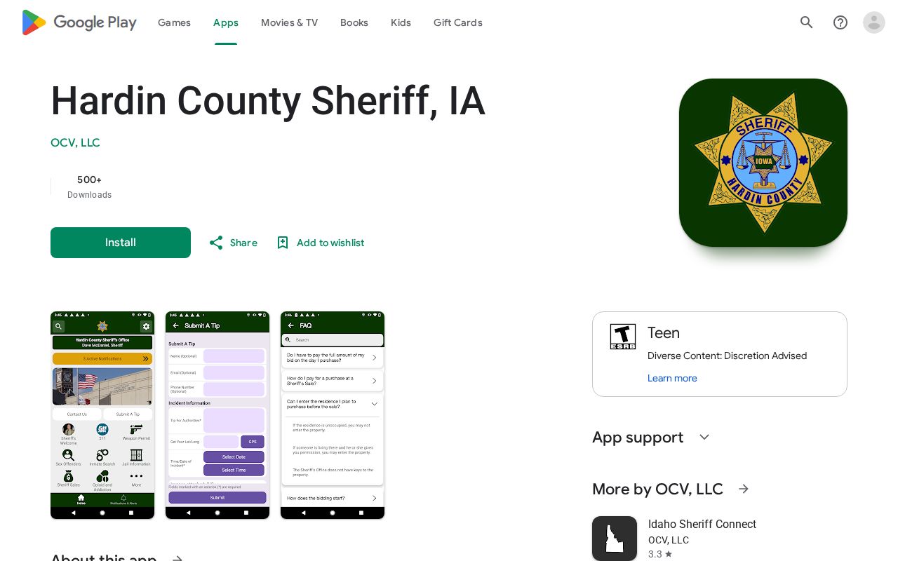 Hardin County Sheriff app information for arrest record users
